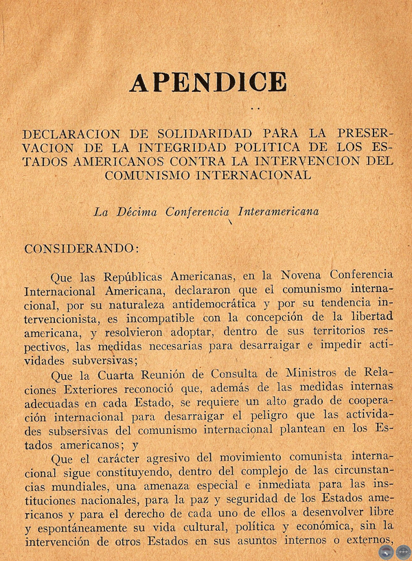 COLORADISMO PARAGUAYO FRENTE A LA ORGANIZACIÓN COMUNISTA INTERNACIONAL, 1954 - FIRMADO POR ALFREDO STROESSNER (RESOLUCIÓN JUNTA DE LA ANR)